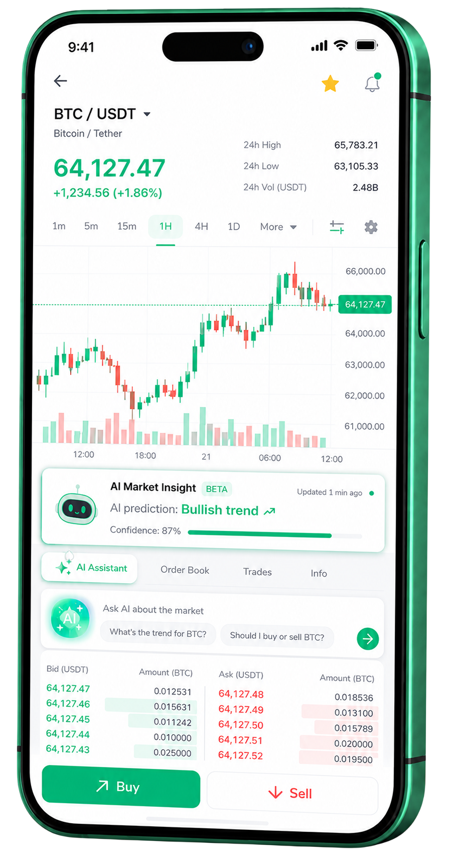 App mobile di trading BitovexiaGPT per smartphone